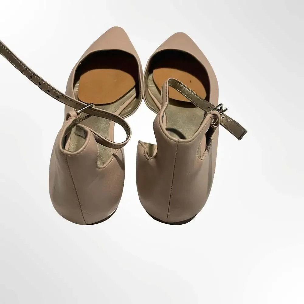 Bandolino Pointed Toe Ankle Strap Flat Shoes in Beige